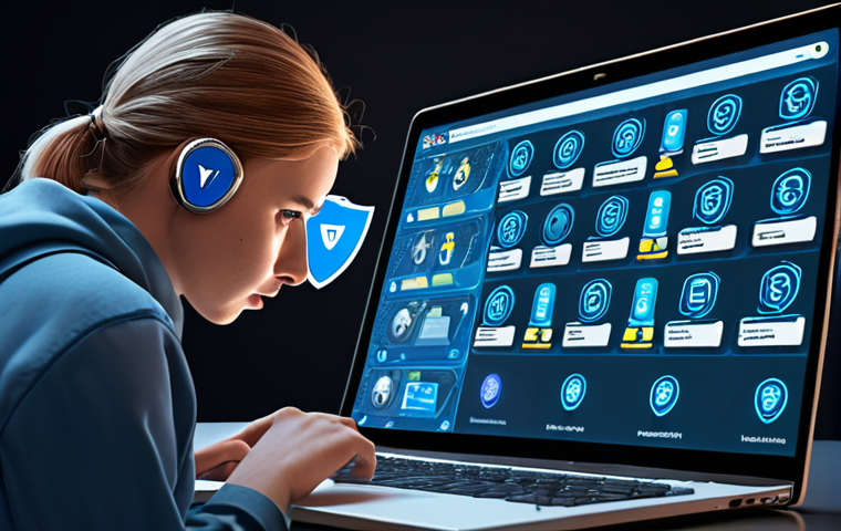 "A person consciously navigating the internet, carefully reviewing privacy policies on their laptop, using a VPN, and adjusting privacy settings on social media, surrounded by protective digital shields and locks, emphasizing data sovereignty and control. The style is modern and empowering."